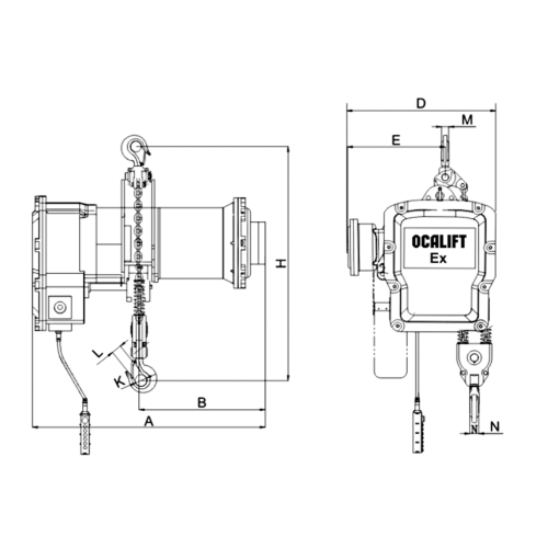 Таль электрическая цепная стационарная на крюке ТЭЦ OCALIFT ENK 02-02S 2т 6м