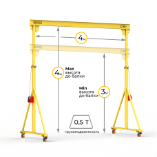 Мини кран козловой с регулируемой высотой Мобиус-TU до 500 кг 3-4x4 метра