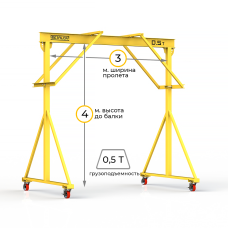 Мини кран козловой ручной усиленный Мобиус-R2 до 500 кг 4x3 метра