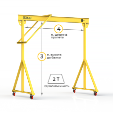 Мини кран козловой ручной усиленный Мобиус-R1 до 2Т 3x4 метра