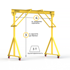 Мини кран козловой ручной усиленный Мобиус-R2 до 3Т 3x4 метра