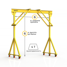Мини кран козловой ручной усиленный Мобиус-R2 до 4Т 6x6 метров