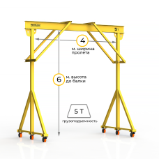 Мини кран козловой ручной усиленный Мобиус-R2 до 5Т 6x4 метра