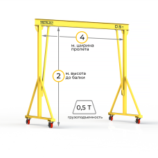 Мини кран козловой ручной усиленный Мобиус-V до 500 кг 2x4 метра