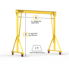 Мини кран козловой ручной усиленный Мобиус-V до 1Т 3x4 метра