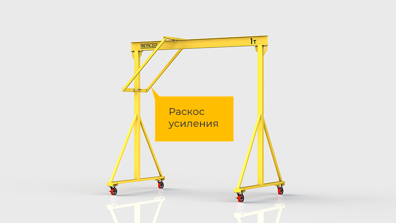 Мини-кран козловой мобильный ручной (МПУ) усиленной конструкции с раскосами Мобиус-R1