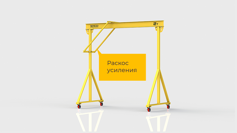 Мини-кран козловой мобильный ручной (МПУ) усиленной конструкции с раскосами Мобиус-R1